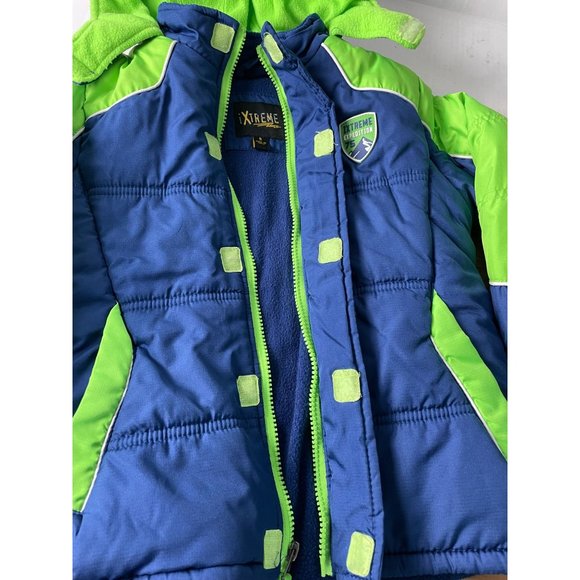 BOYS Size 5 iXtreme Hooded Winter Jacket, Blue/Neon Green - Picture 3 of 7